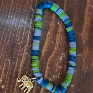 💜 3/$20 Handmade bracelet green turquoise gold elephant charm polymer clay